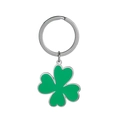 Detailed close-up of a green four-leaf clover keychain with a polished silver metal ring - Green (Four-Leaf Clover)