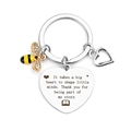 Edelstahl Lehrer-Schlüsselanhänger mit Bienenherz-Anhänger und graviertem Dankesspruch - It Takes a Big Heart (Stil A)