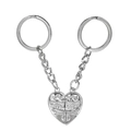 Silver gothic skull heart magnetic couple keychain set with embossed details - Silver Pair