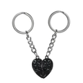 Gothic black skull heart magnetic matching keychains set for couples in black finish - Black (Pair)