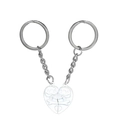 Skull heart magnetic puzzle keychain set with silver metal chain on white backdrop - White Pair