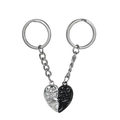 Portachiavi a cuore magnetico con teschio per coppie in metallo argento e nero - Coppia Nero & Argento