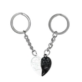 Portachiavi magnetici a cuore con teschio per coppie in bianco e nero opaco - Nero e Bianco Coppia