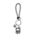 Punk schedel sleutelhanger met geruite leren band en gegraveerde bloemenhanger - Schedel
