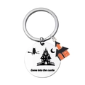 Porte-clés Halloween avec pendentif hibou château et petite maison orange - Château Hibou