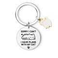 Portachiavi gatto in acciaio inossidabile con frase incisa e ciondolo gatto in smalto - Stile I Have Plans With My Cat (C)