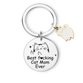 Portachiavi in acciaio inossidabile con incisione Cat Mom e ciondolo a gatto - Stile Best Cat Mom Ever (B)