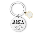 Portachiavi Cat Grandma in acciaio inossidabile lucido con ciondolo a forma di gatto - Stile CAT GRANDMA (D)