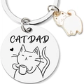 Portachiavi Cat Dad in acciaio inossidabile con ciondolo a forma di gatto e incisione - Stile CAT DAD (A)