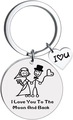 Detailed macro view of silver moon keychain featuring romantic engraved text and couple art - Keychain (I love you to the Moon and back)