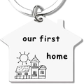 House-shaped stainless steel keychain engraved with Our First Home in silver metal - Our First Home