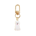 Cute white bichon frise cartoon keychain with gold-plated spring clasp for bag or earbuds - Bichon Frise