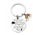 Polished steel keychain with enamel rainbow pendant and motivational engraving on silver disk - Rainbow Rain