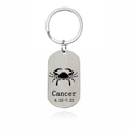 Llavero de Cáncer en acero inoxidable con grabado de cangrejo en placa de plata cepillada - Cáncer