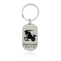 Detail of silver stainless steel keychain with brushed Capricorn zodiac sign engraving - Capricorn