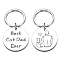 Best Cat Dad Ever Edelstahl Schlüsselanhänger mit doppelseitiger Katzen-Lasergravur-Illustration - Best Cat Dad Ever (Doppelseitiger Laser)