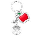 Silver teacher appreciation keychain with red enamel apple and thank you heart pendant - Teacher Appreciation Quote Style F (5257686387362)