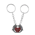 Portachiavi a delfino per coppie con cuore rosso e incisione LOVE in argento - Nero (Coppia)