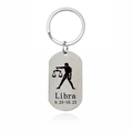 Silver stainless steel Libra zodiac military dog tag keychain with engraved dates - Libra