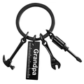 Custom matte black tool keychain for Grandpa with hammer screwdriver and wrench tools - Grandpa Black Style