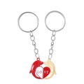 Porte-clés dauphin créatif pour couple avec design de puzzle en cœur rouge et blanc - Paire Rouge Dorée