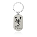 Brushed stainless steel Scorpio zodiac dog tag keychain with dates in silver finish - Scorpio