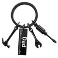 Matte black stainless steel tool keychain with hammer wrench and Dad engraving - Dad Black Style