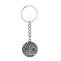 Dettaglio macro del portachiavi Albero della Vita in metallo con finitura argento vintage - Stile Albero della Vita (YSK2408D)