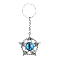 Detailansicht gotischer Pentagramm-Anhänger mit blauem Auge und Mystik-Symbolen - Blau