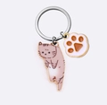 Detail of cute pink cartoon cat and paw charms on a gold-plated alloy keychain - Brown Cat