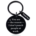 Inspirational black stainless steel keychain with funny work quote and Thank You charm - Black Office Humor Style (Style F)