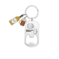 Detailed view of stainless steel beer bottle opener keychain with enamel charms - Beer Style A (5.5x3cm)