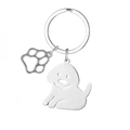 Detailed view of dog charm and paw print pendant on a silver stainless steel keychain - Cartoon Dog Style B