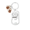 Detail of silver beer bottle opener keychain with Cheers engraving and beer cup pendants - Beer Style B (5.5x3cm)