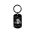 Detail of black matte military dog tag keychain with Trick or Treat Halloween cat design - Black Cat