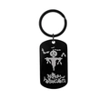 Detail of matte black stainless steel keychain with engraved pumpkin and bat patterns - Pumpkin