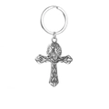 Vintage Gothic Skelett Schädel und Kreuz Metall Schlüsselanhänger in Antik-Silber - Blumenmuster Totenkopf Kreuz (Stil C)