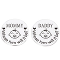 Detailed close-up of engraved stainless steel parenting decision coins in silver - J13 Style (10.5g)
