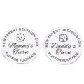 Macro view of newborn decision coin featuring Mummy's Turn and Daddy's Turn text - J07 Style (10.5g)