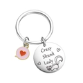 Crazy Skunk Lady stainless steel keychain with pink heart charm and engraved silver pendant - Crazy Skunk Lady