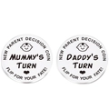 Polished stainless steel newborn decision coin for new parents with Mummy and Daddy engraving - J01 Style (10.5g)