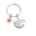 Detail of Best Dachshund Mom Ever stainless steel keychain with pink heart charm - Dachshund
