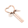 Llavero de acero inoxidable oro rosa con corazón, ala y texto Pass auf dich auf - Oro rosa