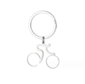 Polished stainless steel keychain with a cyclist figure charm and flat keyring - Bicycle