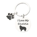 Porte-clés Sheltie en acier inoxydable argenté avec breloque patte et inscription - Border collie