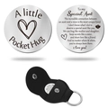 Stainless steel pocket hug coin with leather keychain case for special aunt gift - Individual OPP Bag Packing / For Aunt