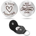 Stainless steel pocket hug coins with black leather keychain gift set for mother - Individual OPP Bag Packing / For Mother