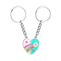 Set portachiavi magnetici a cuore arcobaleno con fiori in smalto rosa e verde menta - Blu Tiffany
