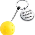 Funny pickleball keychain with yellow ball and Eat Sleep Pickleball Repeat engraved tag - Fun Pickleball