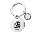 Porte-clés Vierge en acier inoxydable poli avec pendentif rond et petite breloque - Vierge